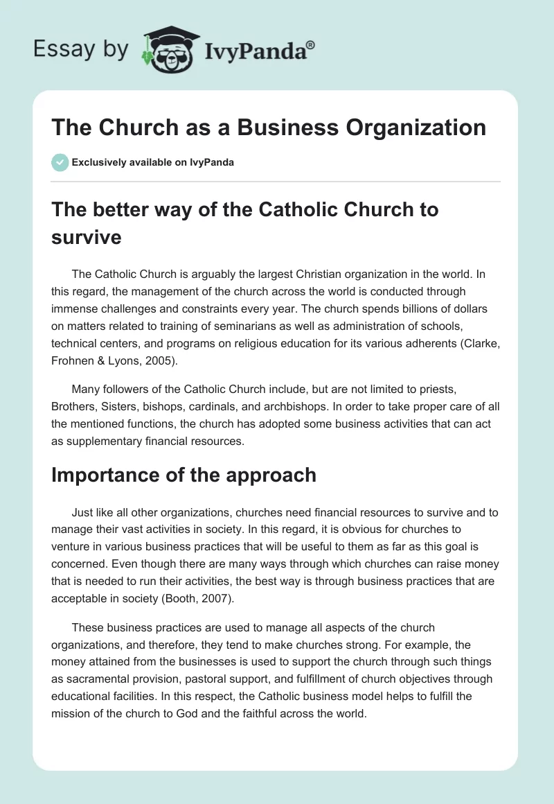 The Church as a Business Organization. Page 1