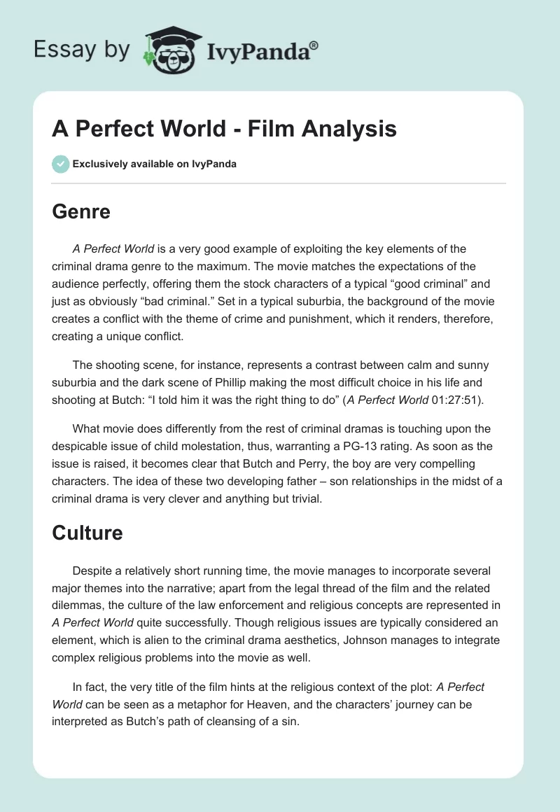 A Perfect World - Film Analysis. Page 1
