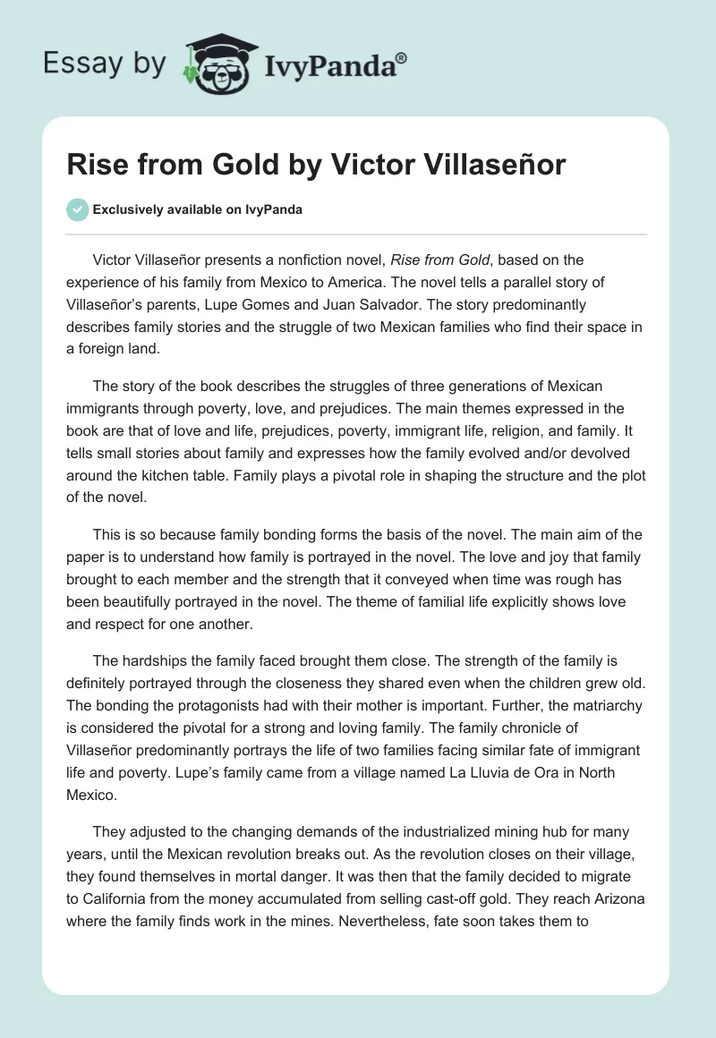 Rise from Gold by Victor Villaseñor. Page 1