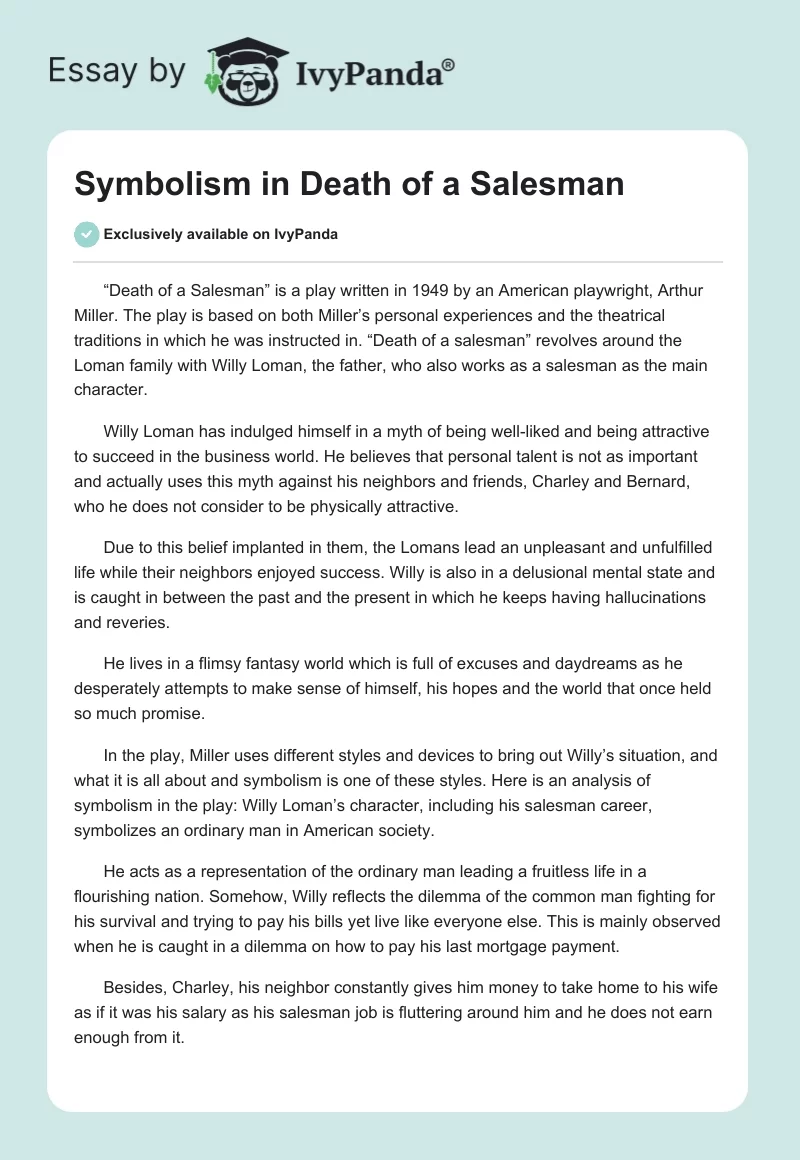 Symbolism in Death of a Salesman. Page 1