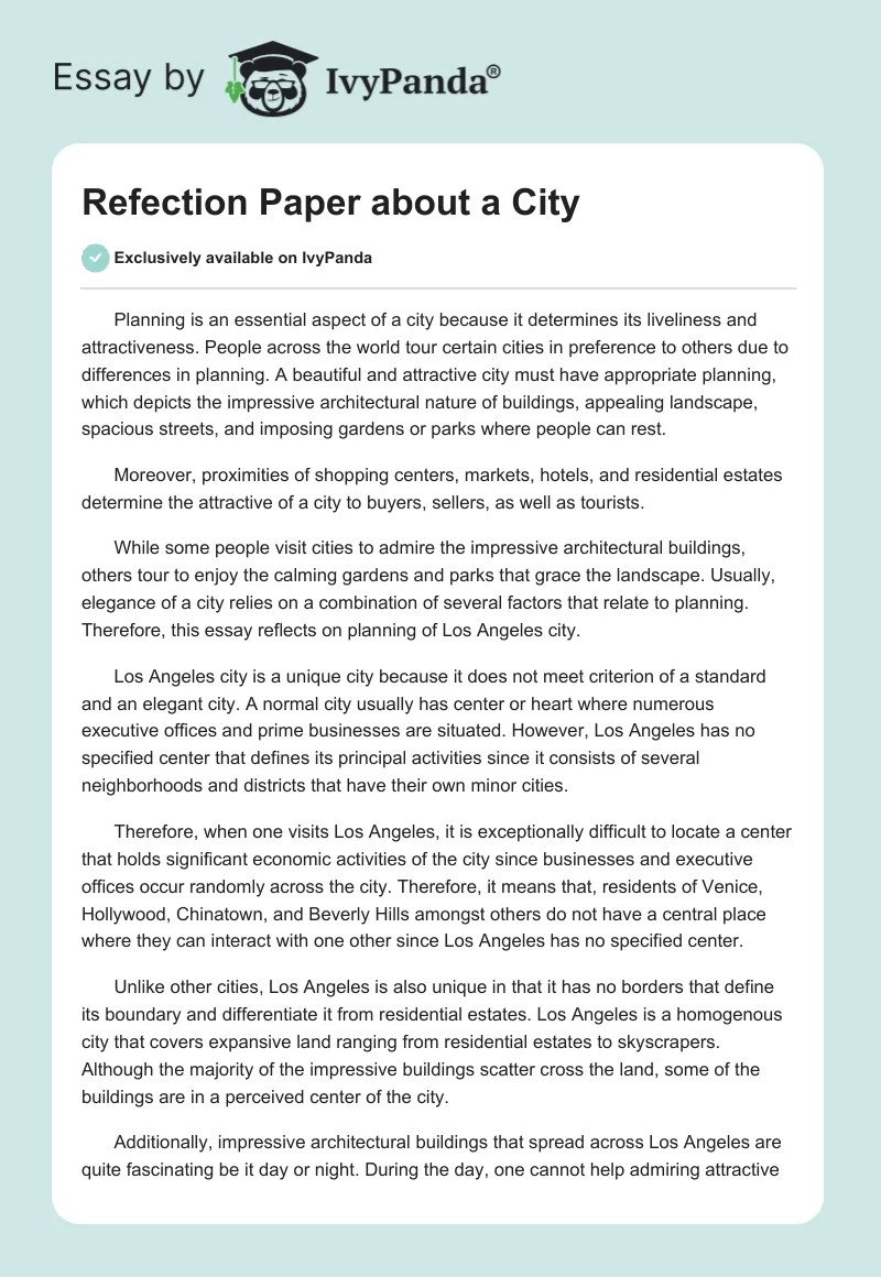 Refection Paper about a City. Page 1