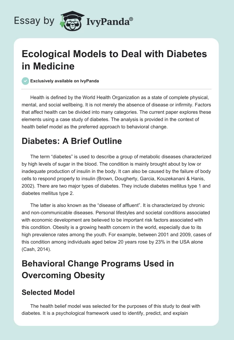 Ecological Models to Deal with Diabetes in Medicine. Page 1
