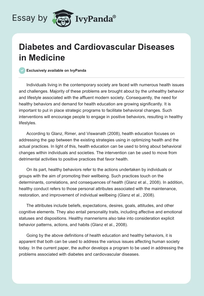 Diabetes and Cardiovascular Diseases in Medicine. Page 1