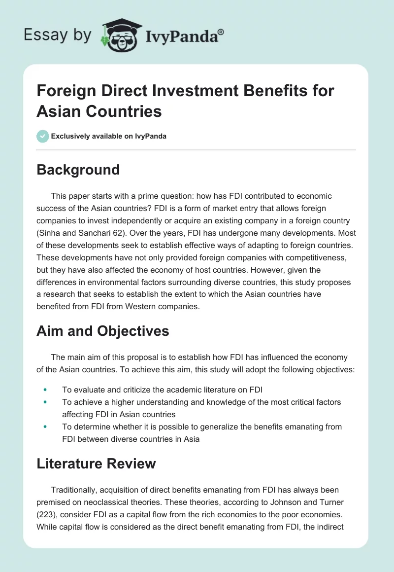 Foreign Direct Investment Benefits for Asian Countries. Page 1