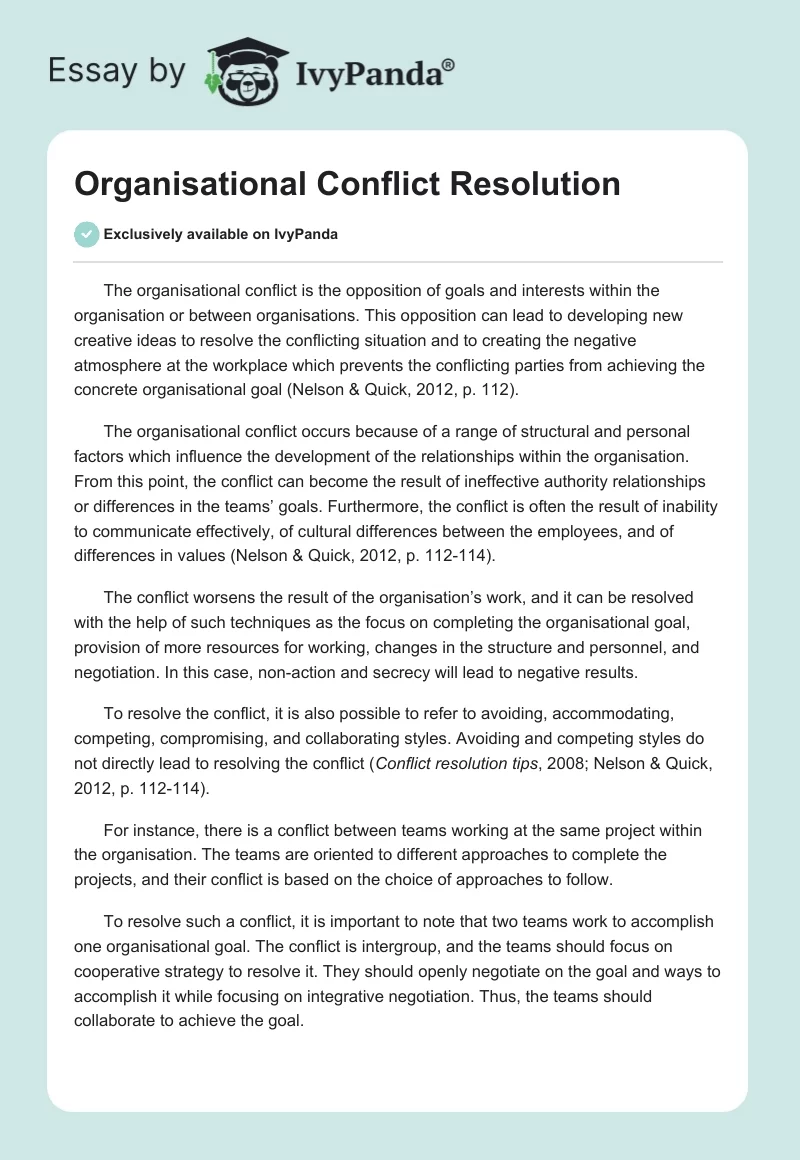 Organisational Conflict Resolution. Page 1