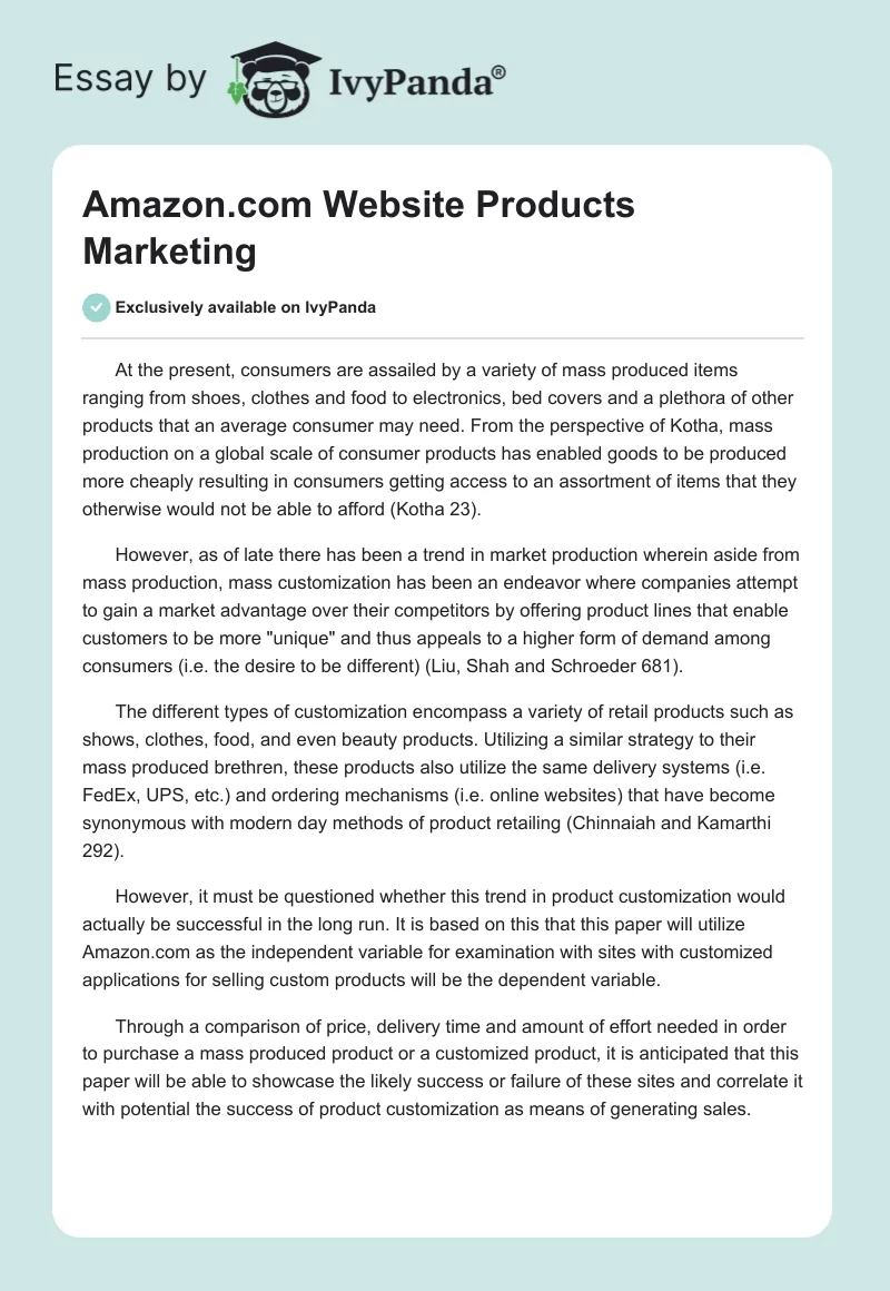 Amazon.com Website Products Marketing. Page 1