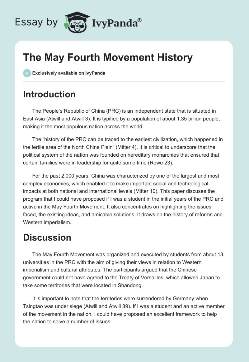 The May Fourth Movement History. Page 1