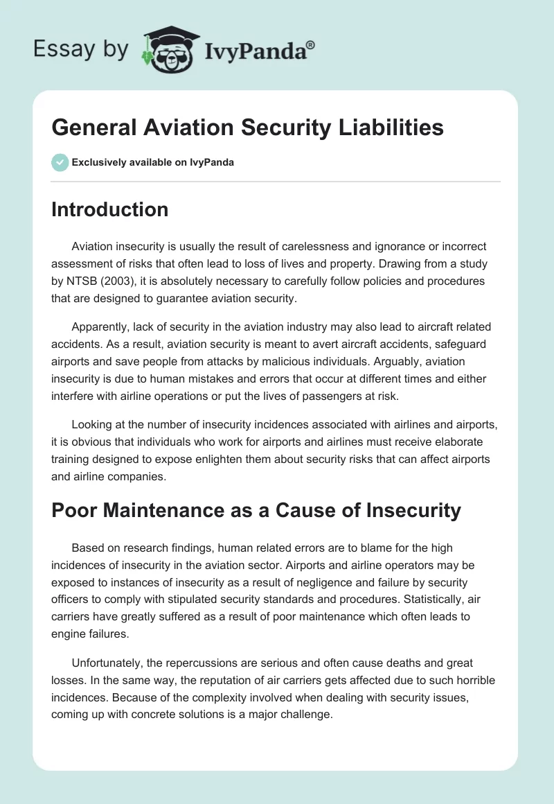 General Aviation Security Liabilities. Page 1