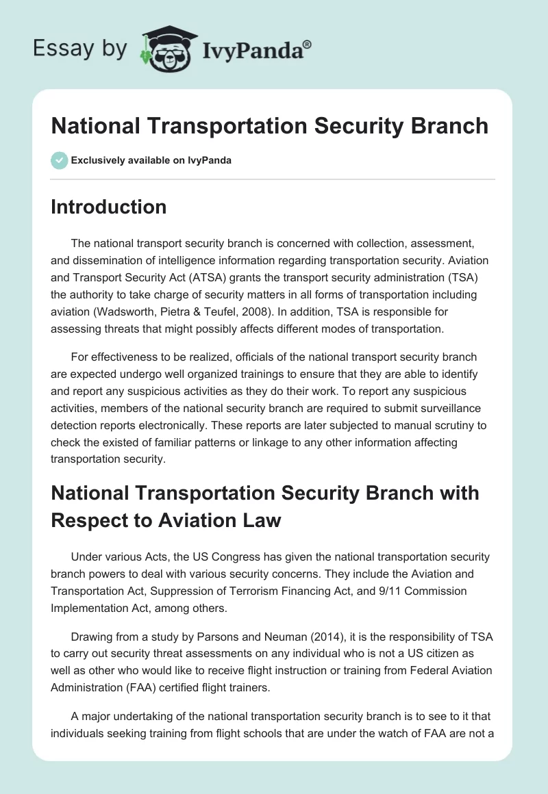 National Transportation Security Branch. Page 1