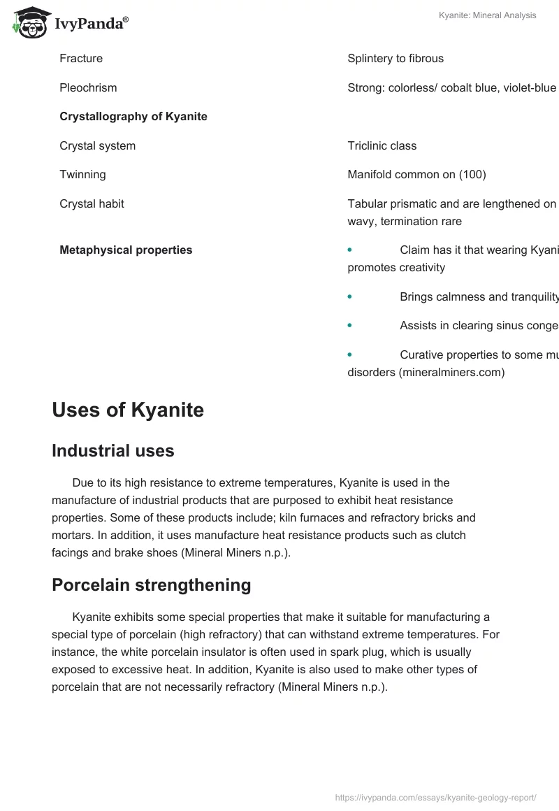 Kyanite: Mineral Analysis. Page 3