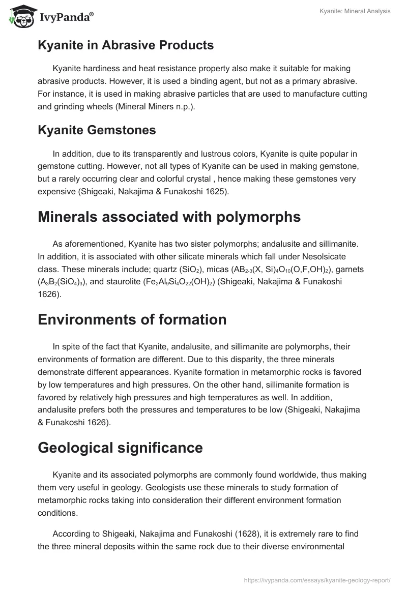 Kyanite: Mineral Analysis. Page 4