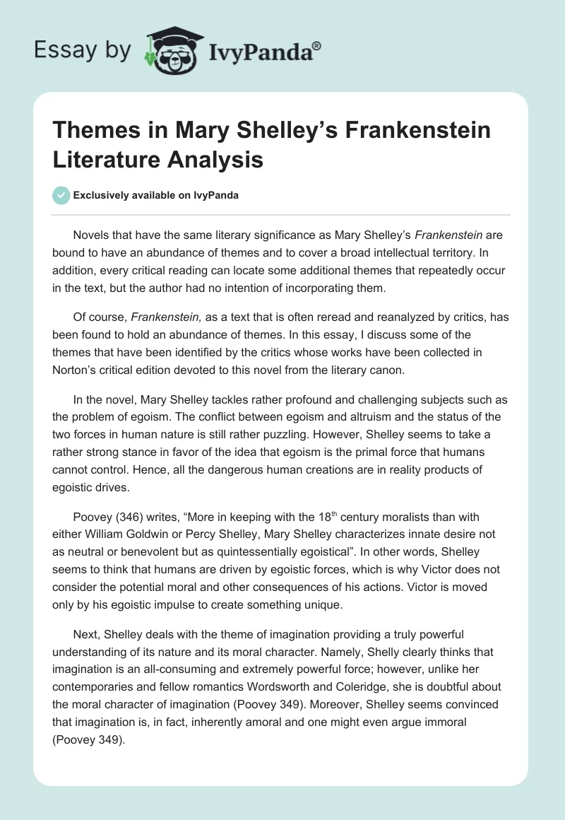 Themes in Mary Shelley’s Frankenstein Literature Analysis. Page 1