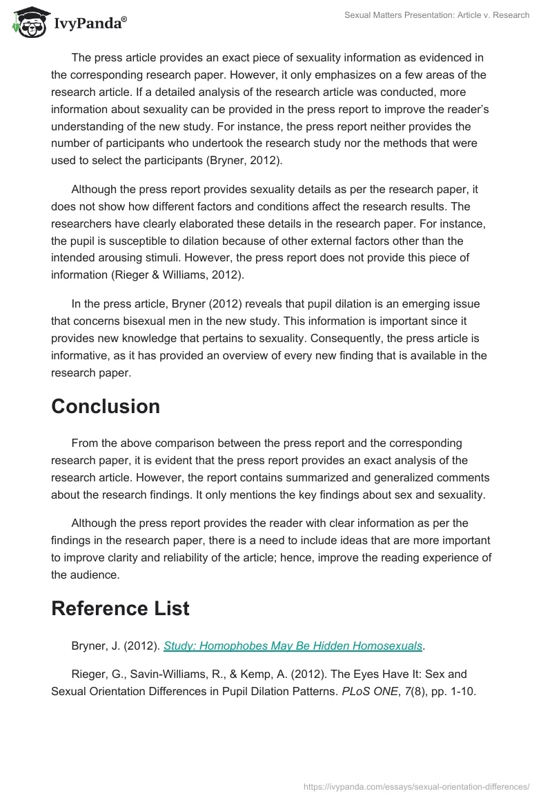 Sexual Matters Presentation: Article v. Research. Page 2