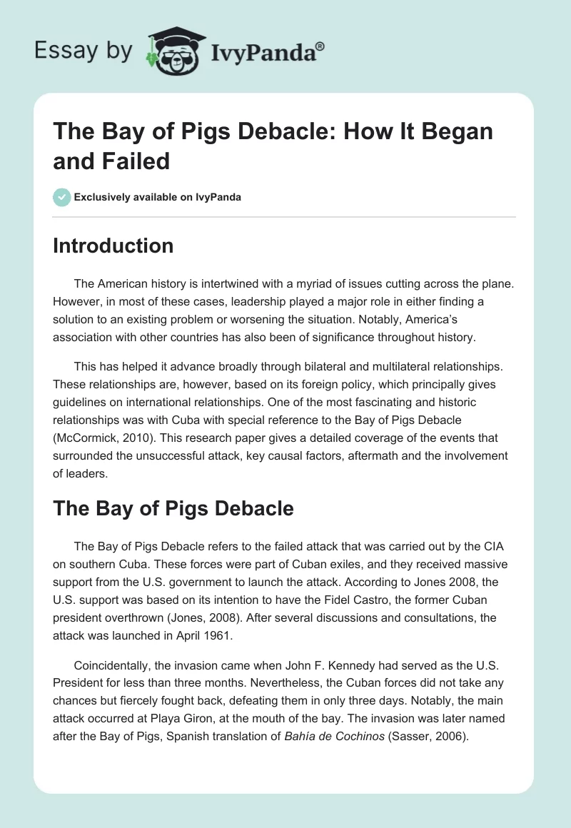The Bay of Pigs Debacle: How It Began and Failed. Page 1