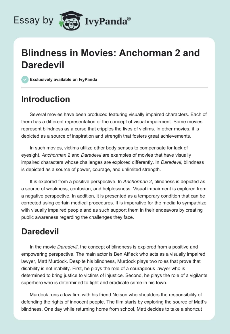 Blindness in Movies: Anchorman 2 and Daredevil. Page 1