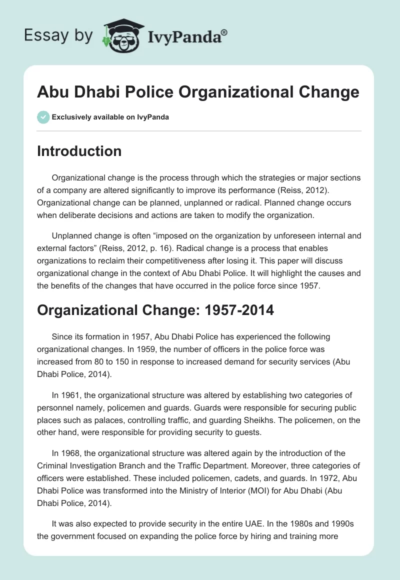 Abu Dhabi Police Organizational Change. Page 1