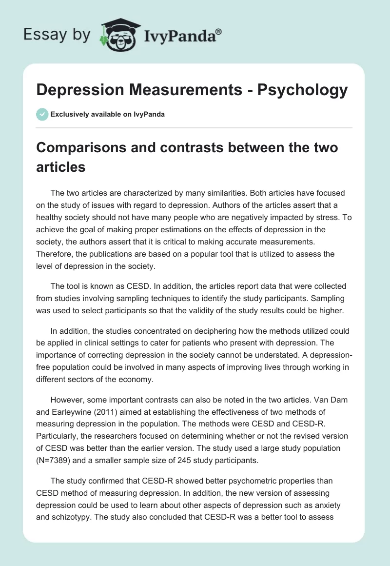 Depression Measurements - Psychology. Page 1
