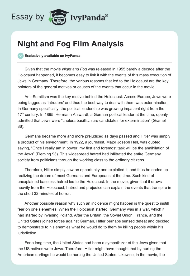 Night and Fog Film Analysis. Page 1