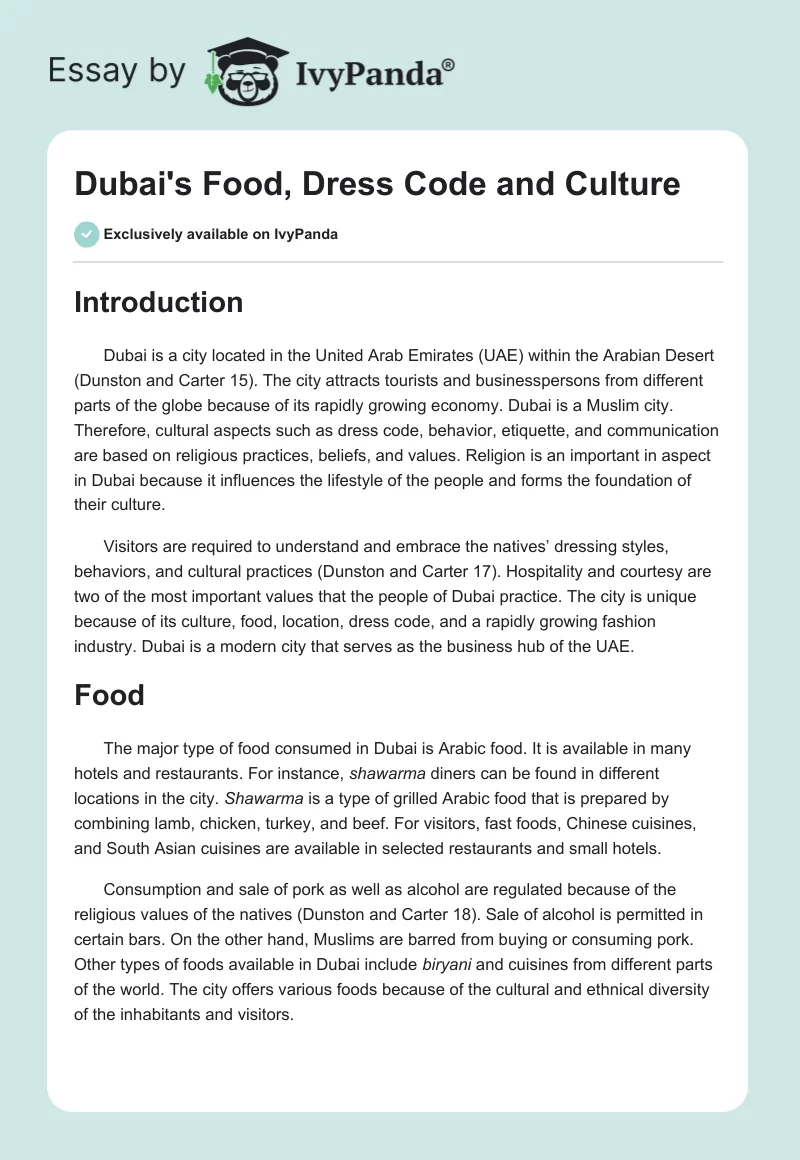 Dubai's Food, Dress Code and Culture. Page 1