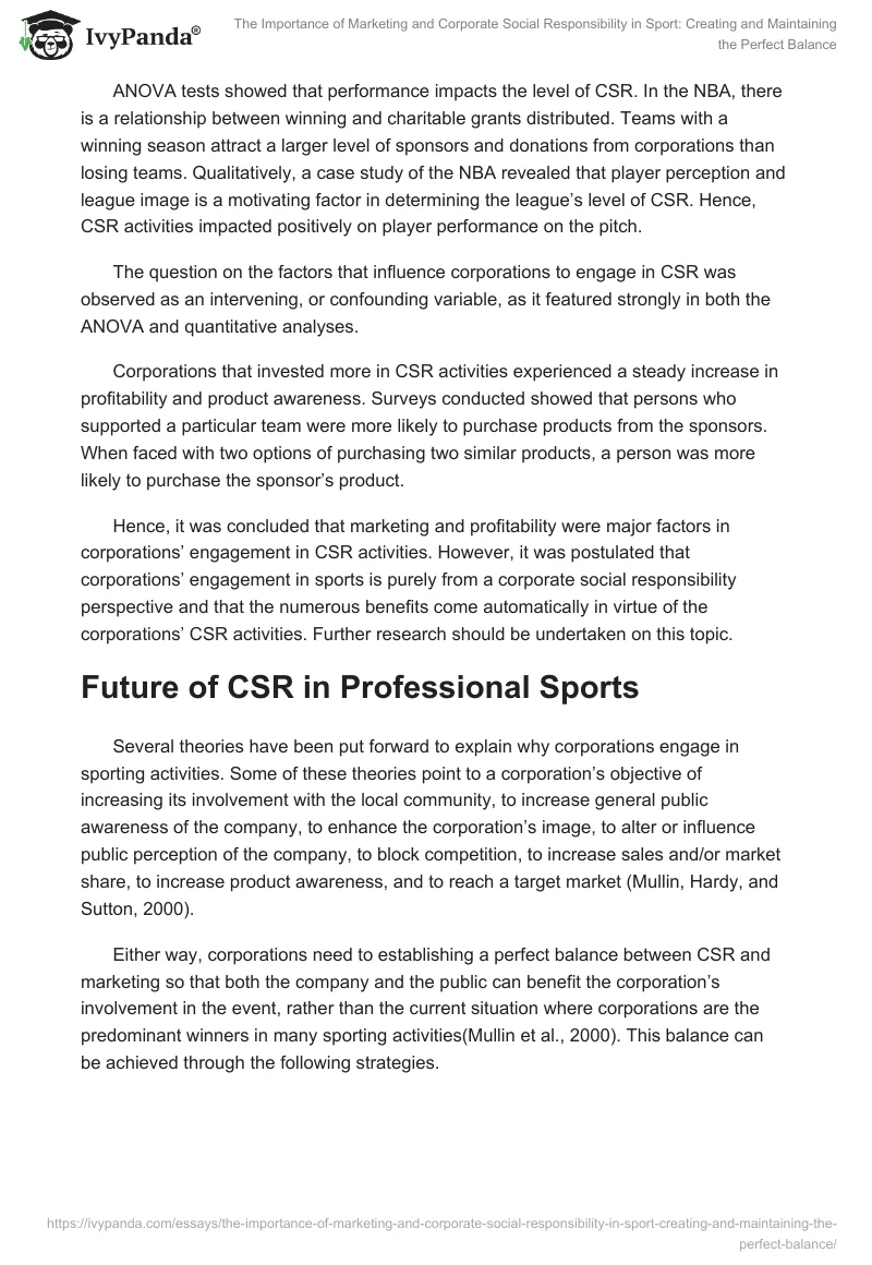 The Importance of Marketing and Corporate Social Responsibility in Sport: Creating and Maintaining the Perfect Balance. Page 4