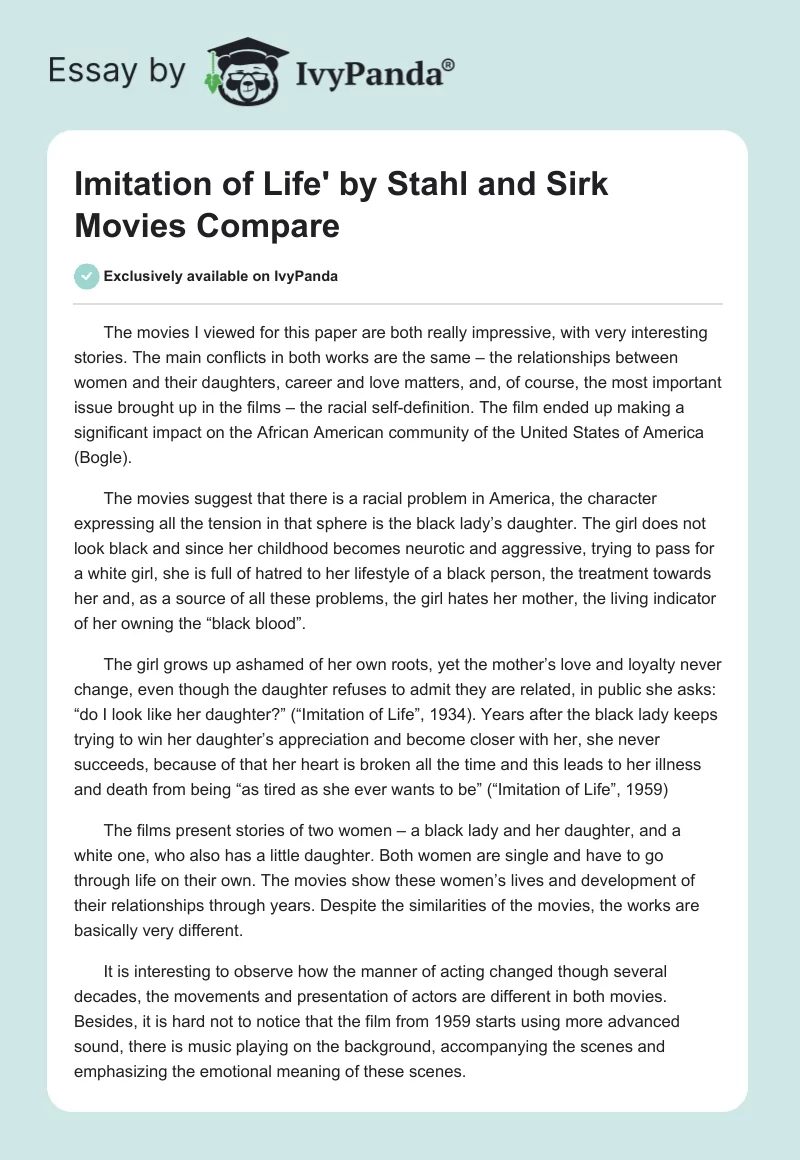 Imitation of Life' by Stahl and Sirk Movies Compare. Page 1