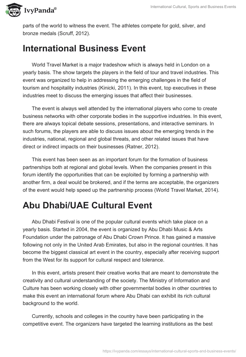 International Cultural, Sports and Business Events. Page 2