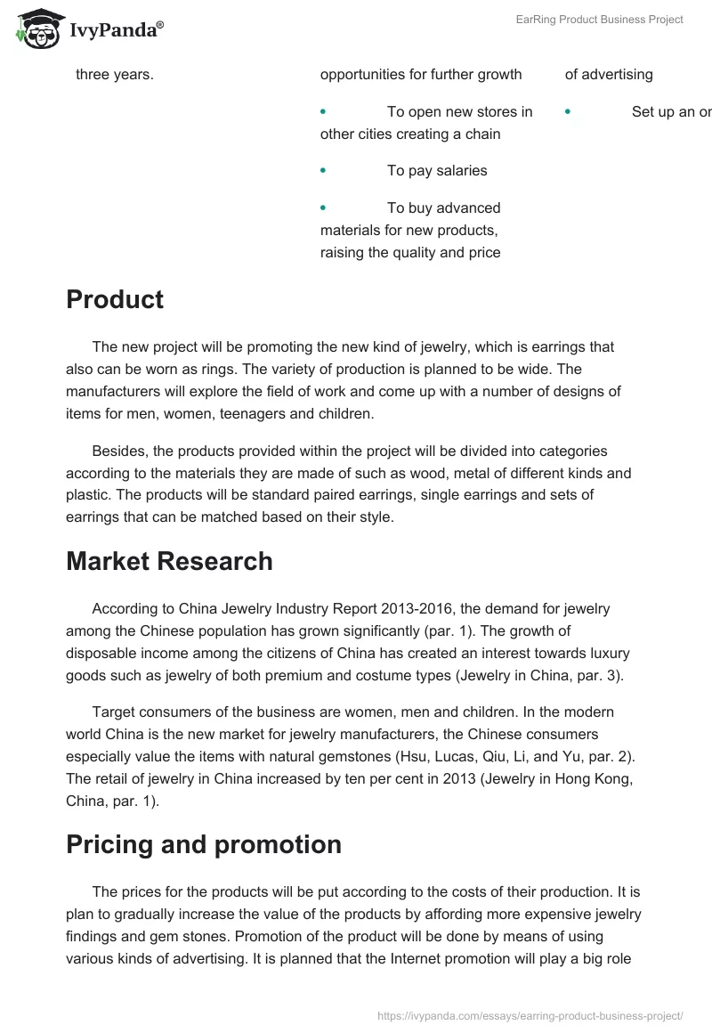 EarRing Product Business Project. Page 2