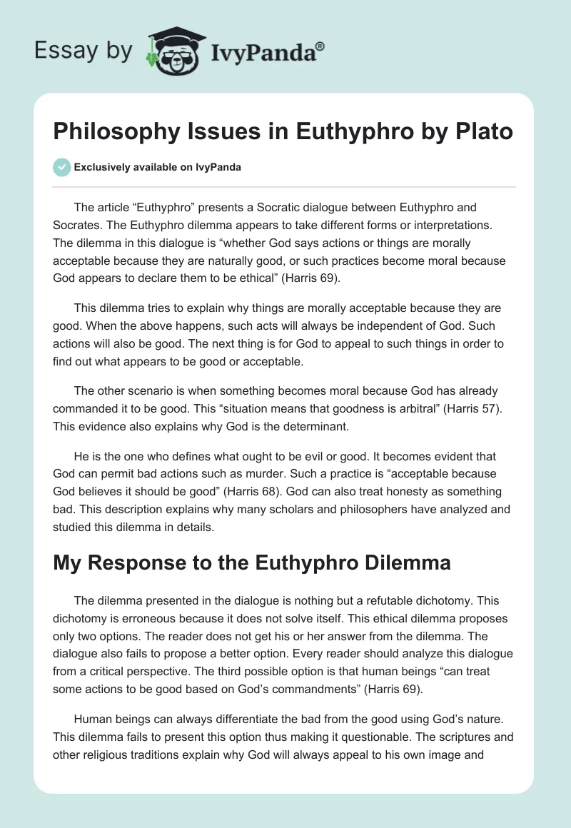 Philosophy Issues in "Euthyphro" by Plato. Page 1