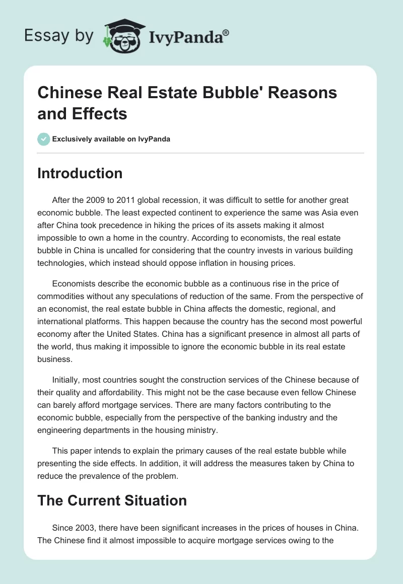 Chinese Real Estate Bubble' Reasons and Effects. Page 1
