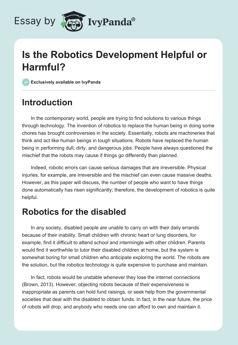 Is the Robotics Development Helpful or Harmful?. Page 1