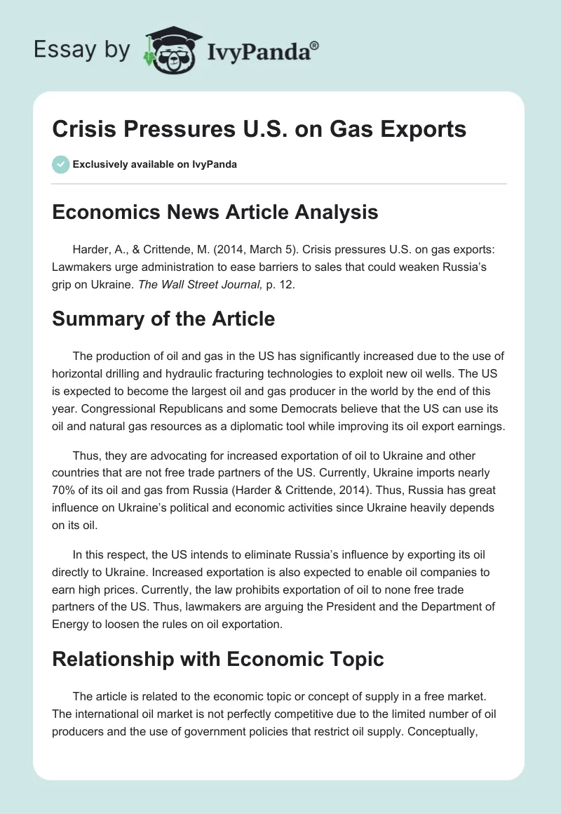 Crisis Pressures U.S. on Gas Exports. Page 1