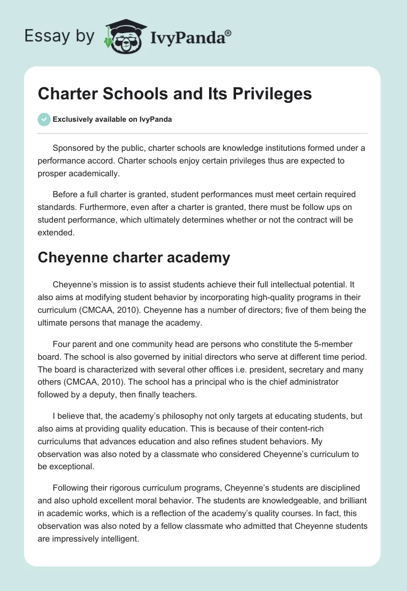 Charter Schools and Its Privileges. Page 1
