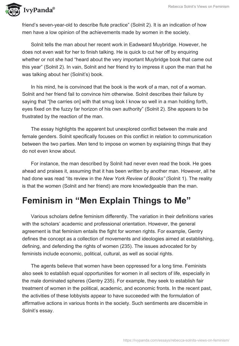 Rebecca Solnit’s Views on Feminism. Page 2