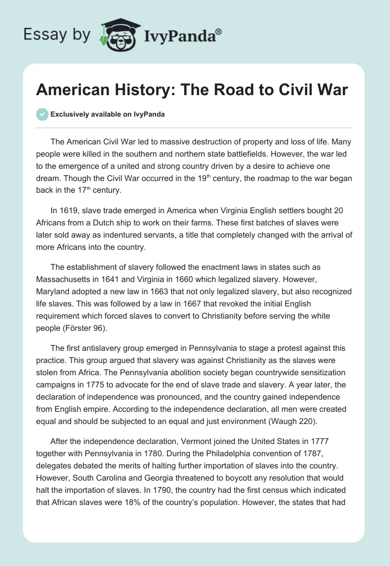 American History: The Road to Civil War. Page 1