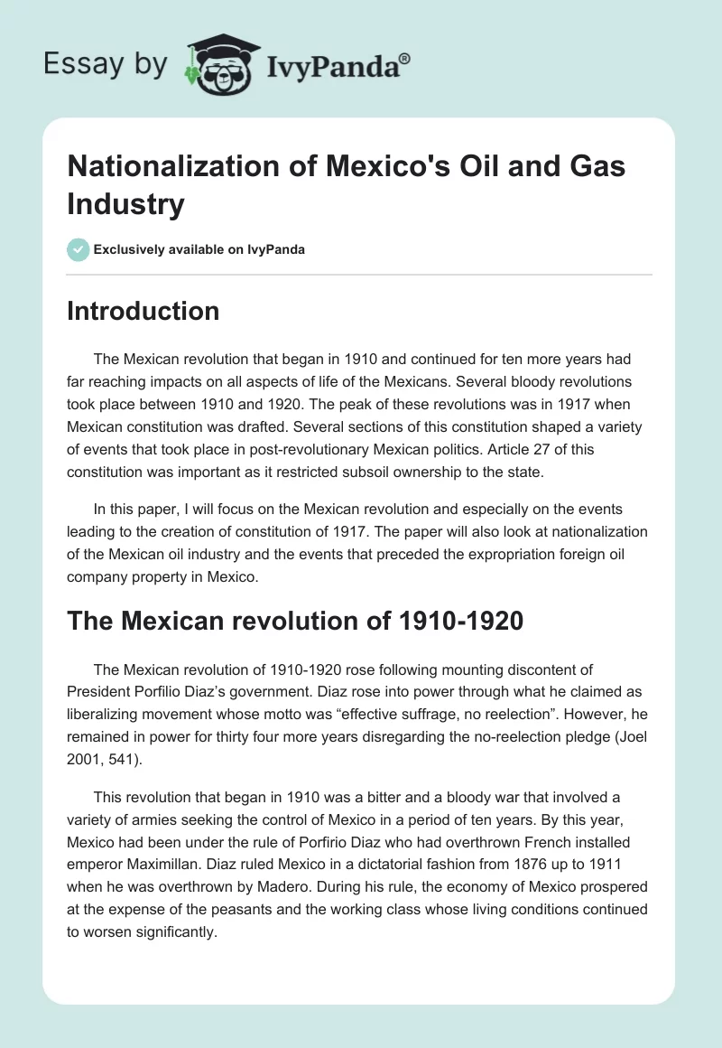 Nationalization of Mexico's Oil and Gas Industry. Page 1