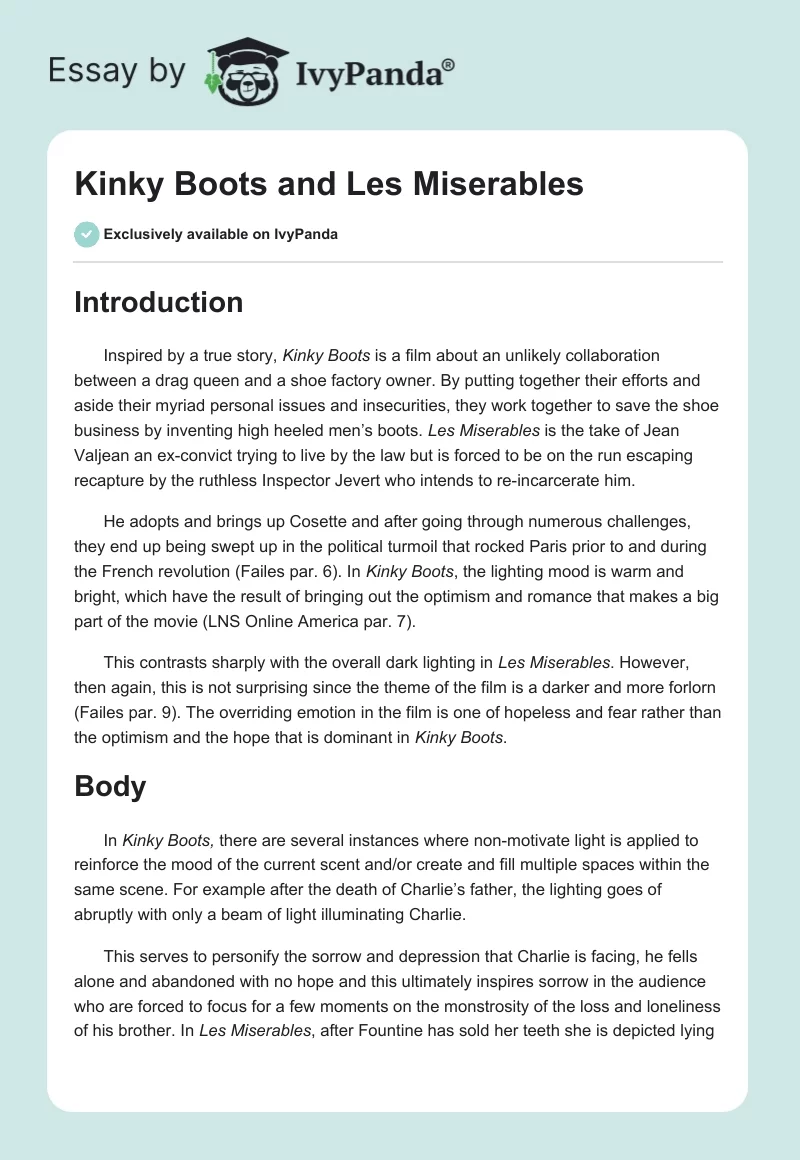 "Kinky Boots" and "Les Miserables". Page 1