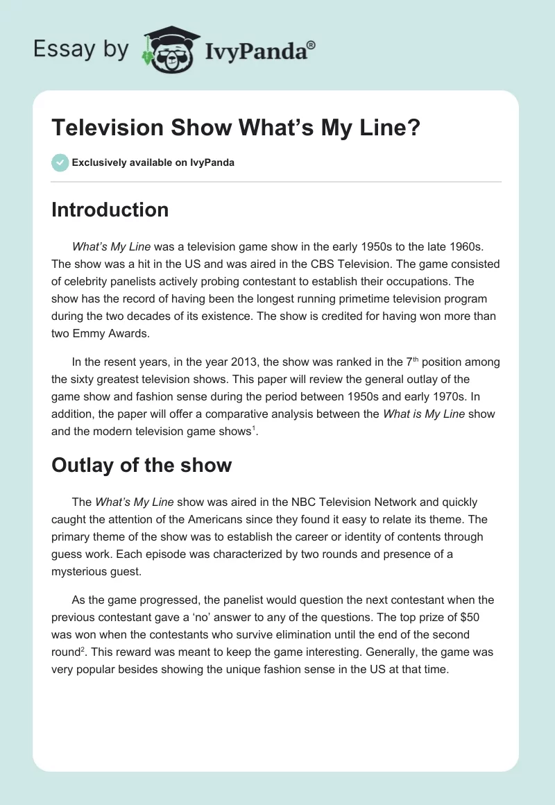 Television Show "What’s My Line?". Page 1