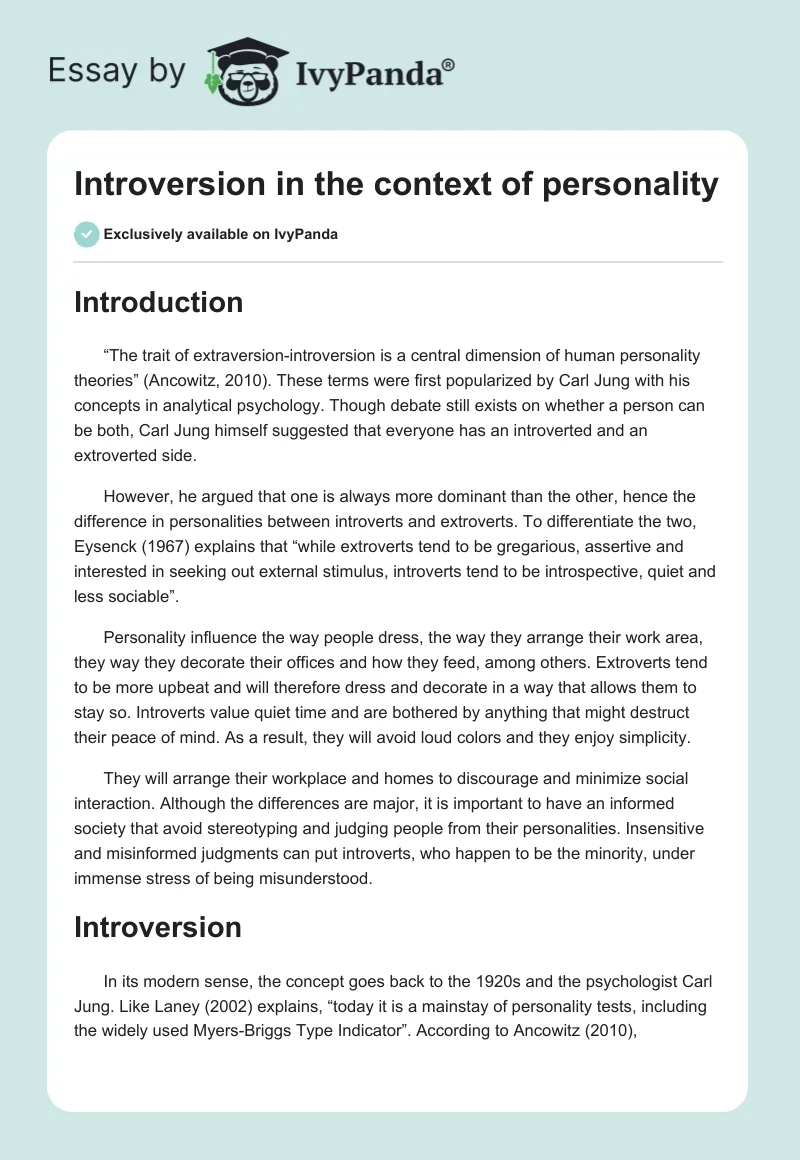 Introversion in the context of personality. Page 1