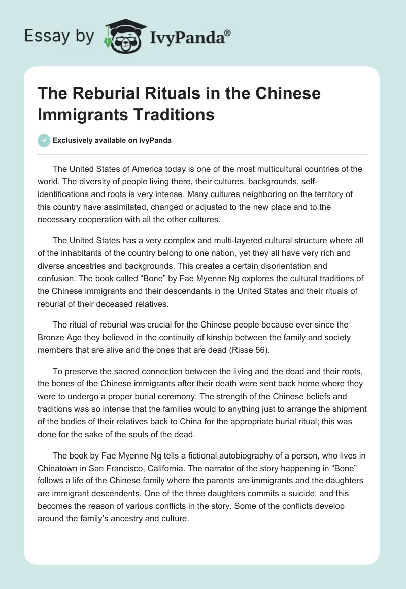 The Reburial Rituals in the Chinese Immigrants Traditions. Page 1