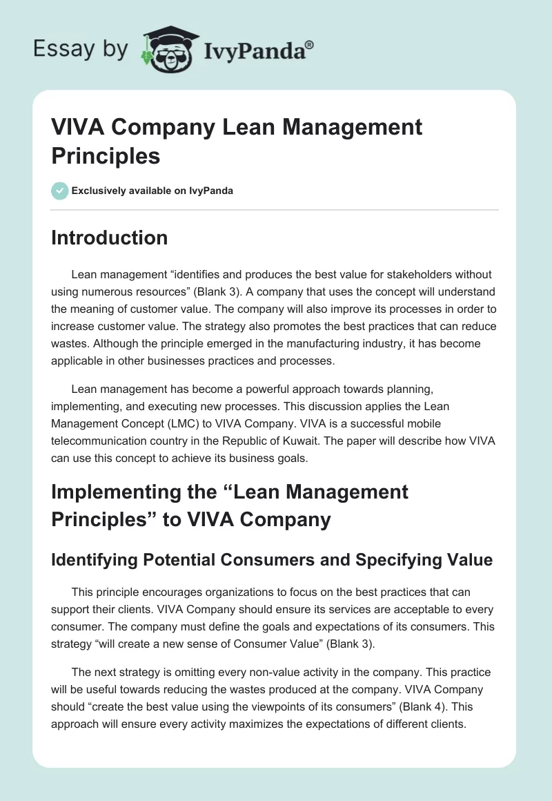 VIVA Company Lean Management Principles. Page 1