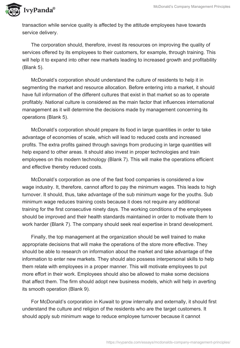 McDonald’s Company Management Principles. Page 2