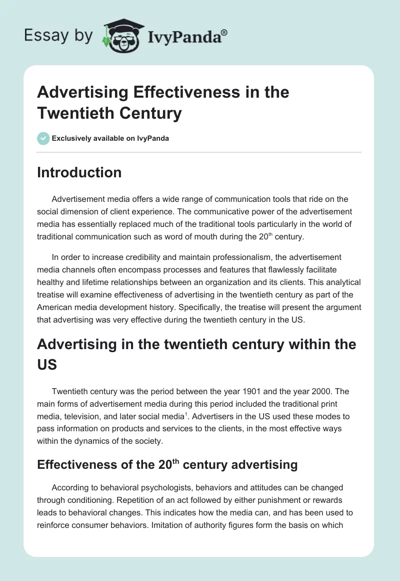 Advertising Effectiveness in the Twentieth Century. Page 1