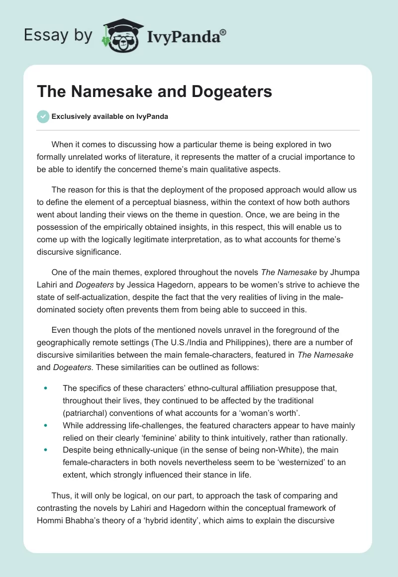 The Namesake and Dogeaters. Page 1