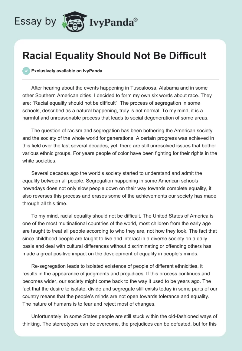 Racial Equality Should Not Be Difficult. Page 1
