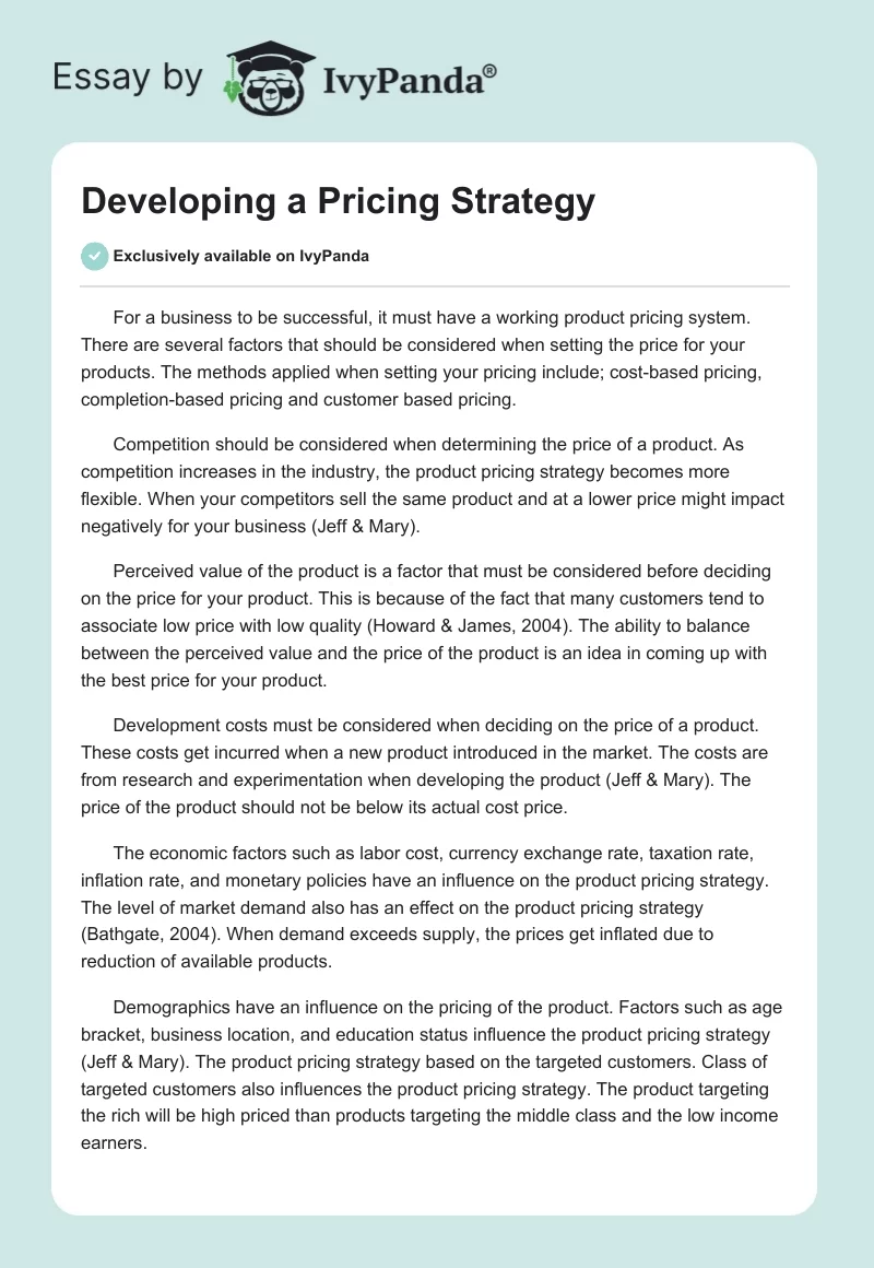 Developing a Pricing Strategy. Page 1