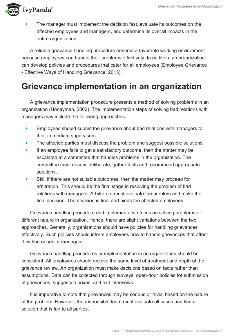 Grievance Procedure in an Organization. Page 2
