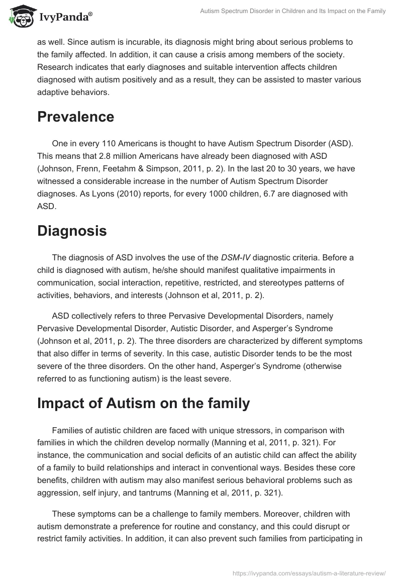 Autism Spectrum Disorder in Children and Its Impact on the Family. Page 2