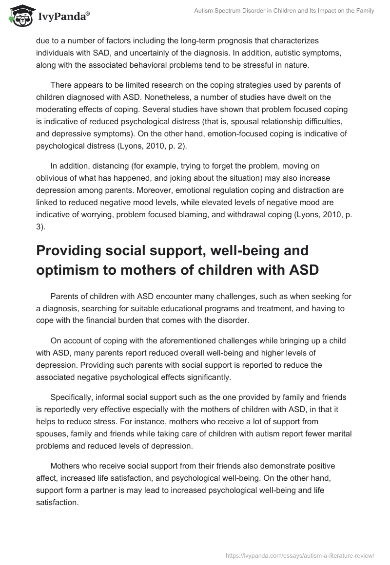 Autism Spectrum Disorder in Children and Its Impact on the Family. Page 4