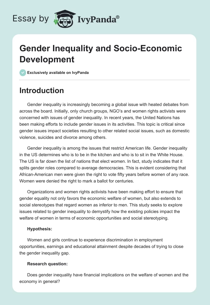 Gender Inequality and Socio-Economic Development. Page 1