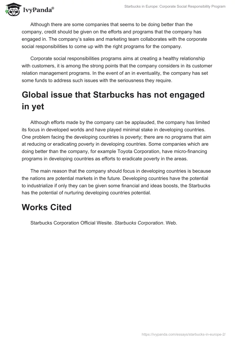 Starbucks in Europe: Corporate Social Responsibility Program. Page 3